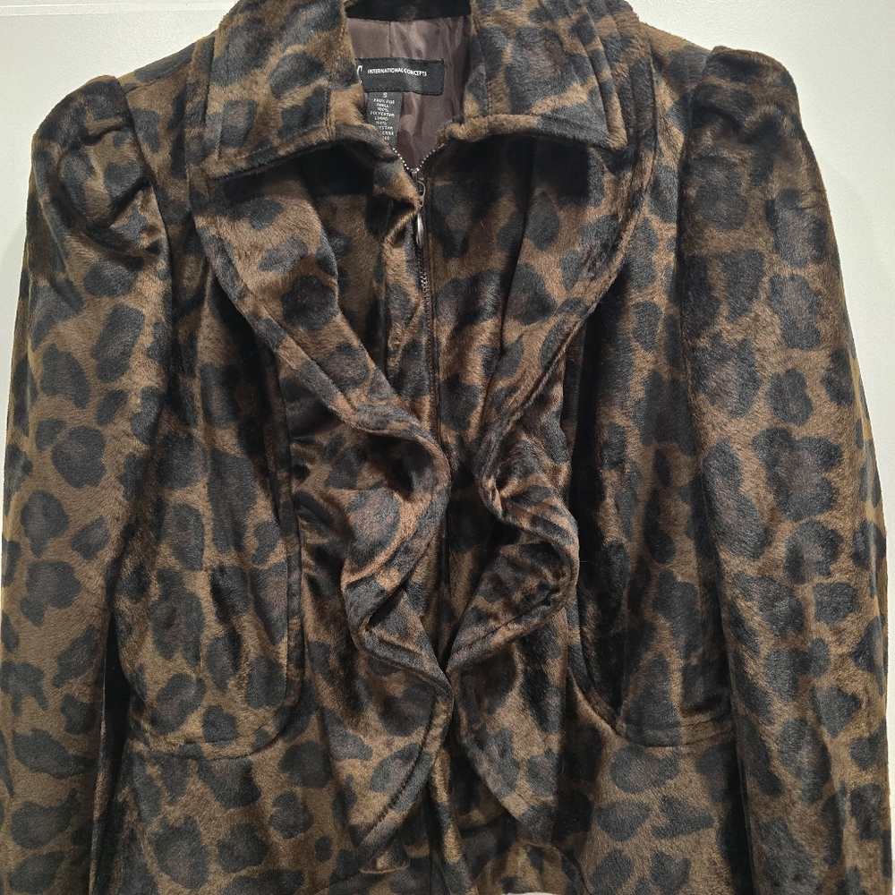 INC Animal Print Jacket Sz S Faux Fur